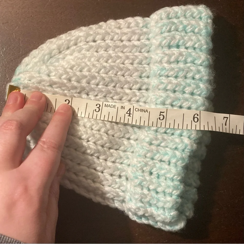 HANDMADE cozy white and light blue kids beanie for winter